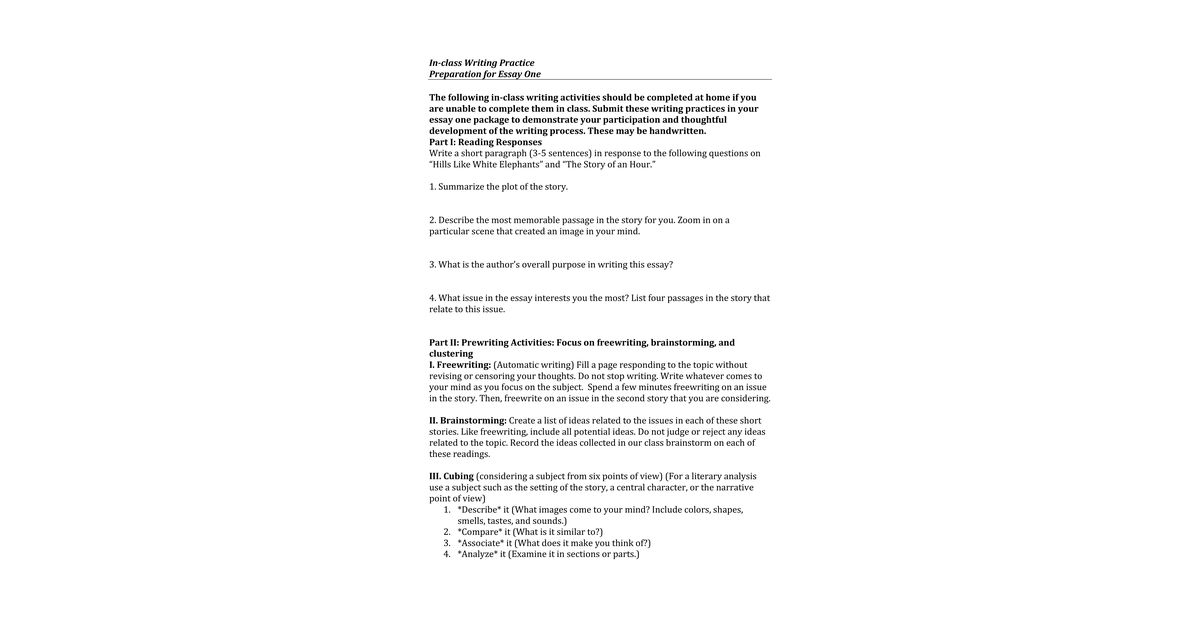 EssayOneWritingProcessActivities